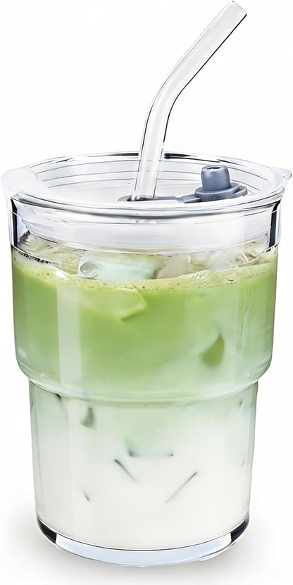 Glass Cups With Lids And Straws, Matcha Cup, Iced Coffee Cup, 13Oz/400ml Iced by WelcomeToColnic