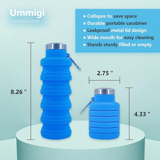Collapsible Water Bottles，2 pack BPA Free Travel Silicone Water Bottle - Image 5