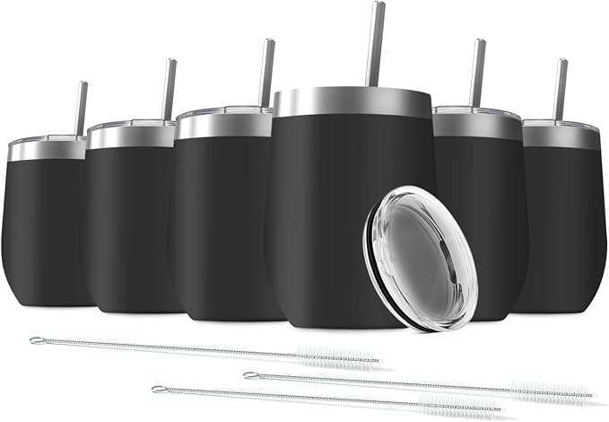 6 Pack 12 oz Stainless Steel Stemless Wine Tumbler by Deitybless