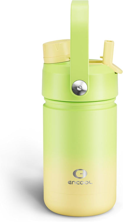 Kids Insulated Water Bottle - 12oz Stainless Steel Water Bottle with Dual Spouts by ENCOOL