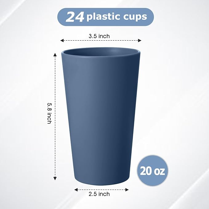 HEYCOME 24 Pcs Unbreakable Plastic Cups Set, 20 oz Reusable Plastic Cups - Image 2