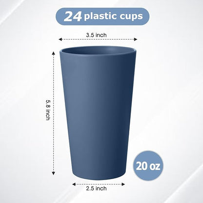 HEYCOME 24 Pcs Unbreakable Plastic Cups Set, 20 oz Reusable Plastic Cups - Image 2