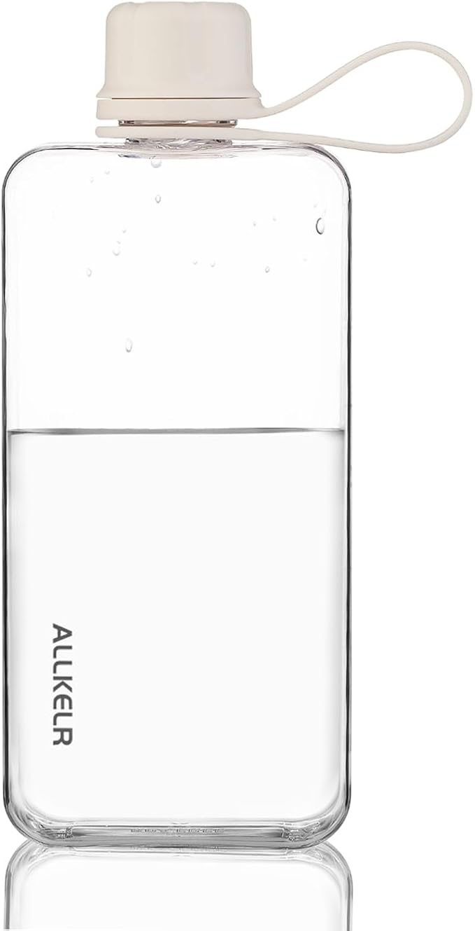 Portable Flat Water Bottle, BPA Free Reusable Tritan Plastic Travel Water by ALLKELR