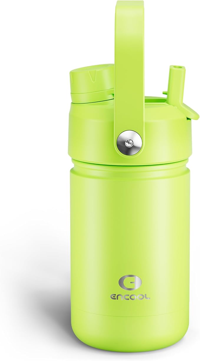Kids Insulated Water Bottle - 12oz Stainless Steel Water Bottle with Dual Spouts by ENCOOL