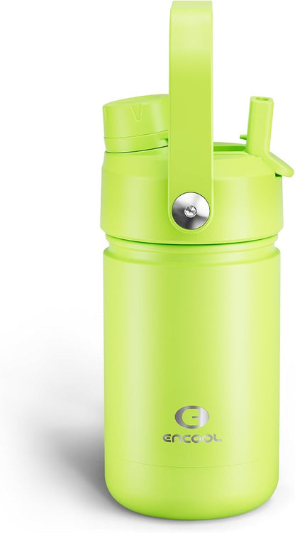 Kids Insulated Water Bottle - 12oz Stainless Steel Water Bottle with Dual Spouts by ENCOOL
