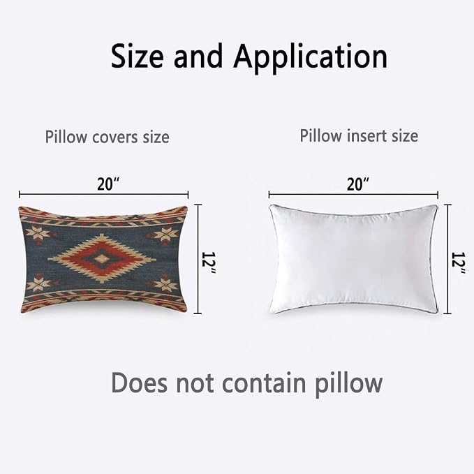 TKS MITLAN Southwest Diamond Blue Red Pillow Covers 12 x 20 Inch Indian Style - Image 4