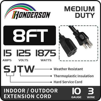 Indoor Outdoor Extension Cord Weatherproof, UL Certified, 10 Gauge 8FT Black 3 - Image 2