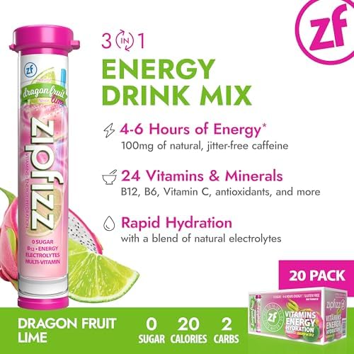 Zipfizz Daily Energy Drink Powder, Dragon Fruit Lime, 20 Pack | 3-in-1 - Image 3