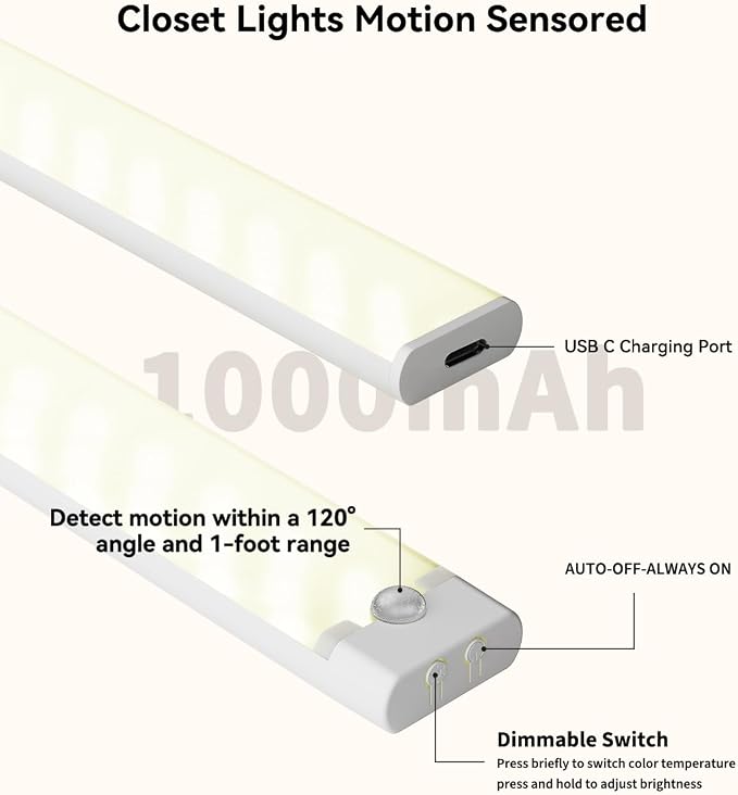 Under Cabinet Lighting Wireless, 3 Packs Rechargeable Motion Sensor Light - Image 2