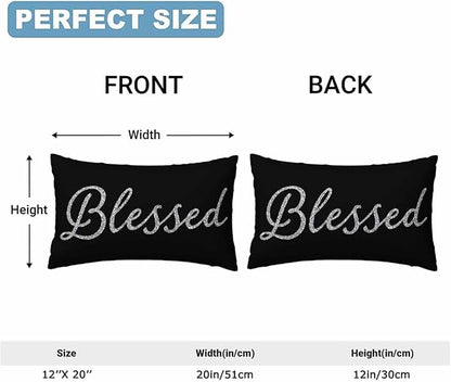 Bling Blessed White Throw Pillow Covers 12 X 20 Highlights Blessed Black Set of - Image 2