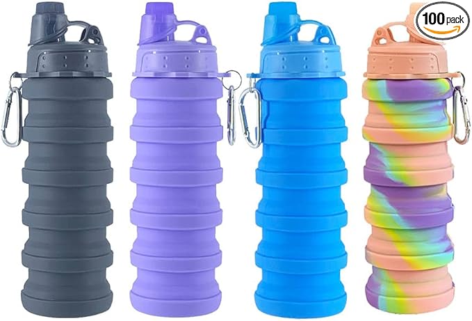 Collapsible Water Bottles 4 pack Travel Water Bottle Portable Hiking Water by konlongzan