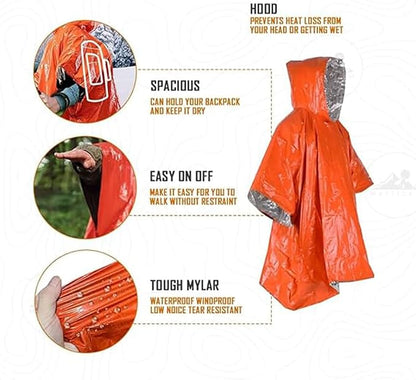 Emergency Survival Poncho Thermal Mylar Foil Coating Blanket - Image 6