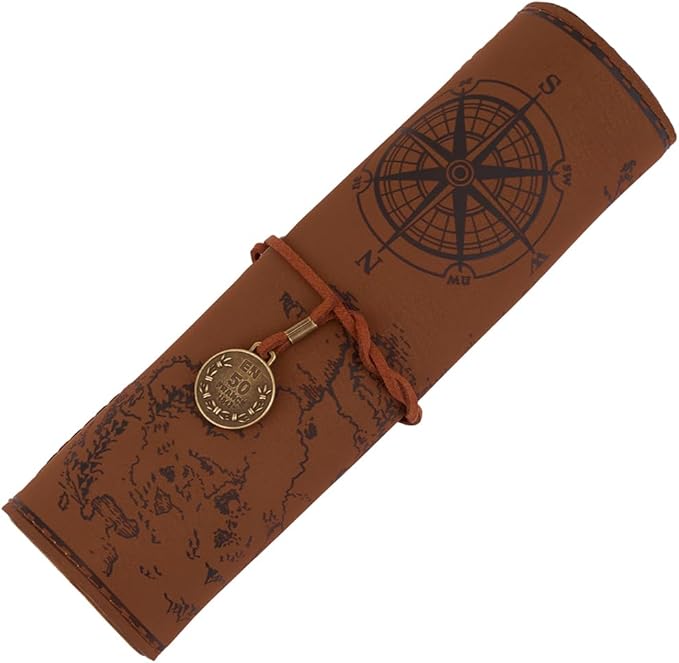 GORGECRAFT PU Leather Pencil Bag Strap Vintage Treasure Map Compass Cover by GORGECRAFT