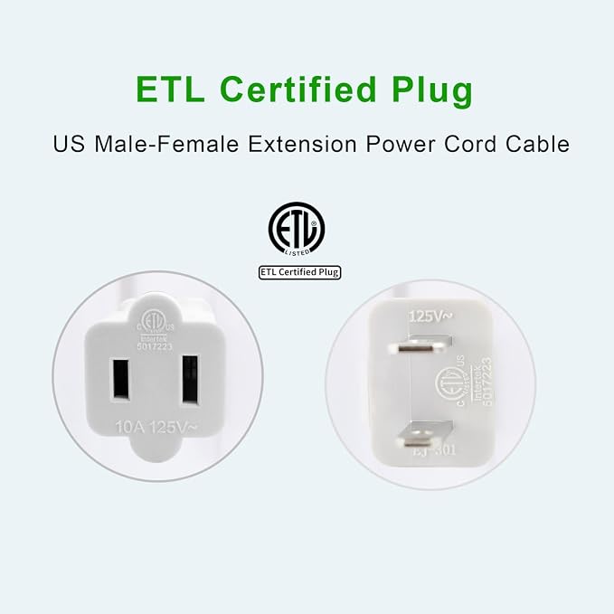 2 Prong Extension Cord, Safe for Home, Dorm Use White Extension Cord - Image 5