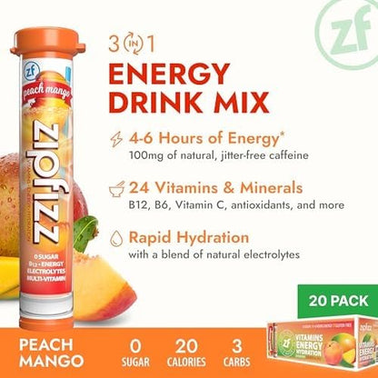 Zipfizz Daily Energy Drink Powder, Peach Mango, 20 Pack | 3-in-1 Sustained - Image 5