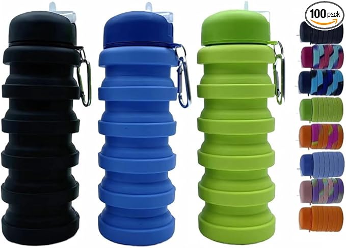 Collapsible Water Bottles 3 Pack 16oz, Travel Portable Sport Water Bottle by Dontinhu