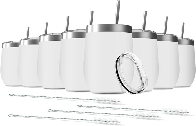 8 Pack 12 oz Stainless Steel Wine Tumbler by Deitybless