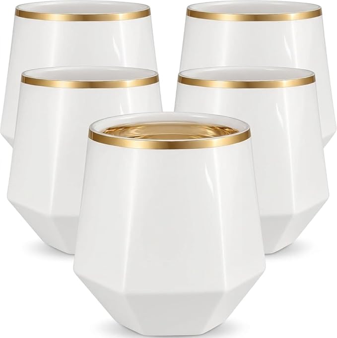 Oojami 40 Pack Diamond Stemless Plastic Wine Glasses Gold Rim, 12 Oz Disposable by Oojami