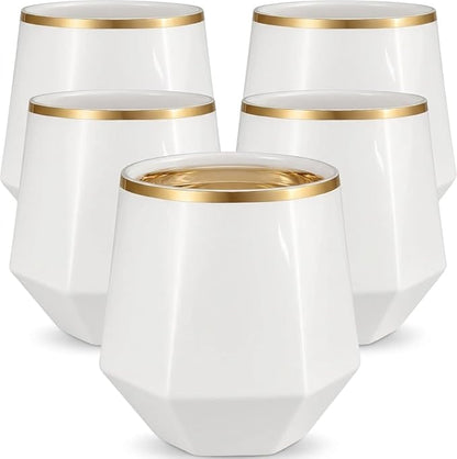 Oojami 40 Pack Diamond Stemless Plastic Wine Glasses Gold Rim, 12 Oz Disposable by Oojami