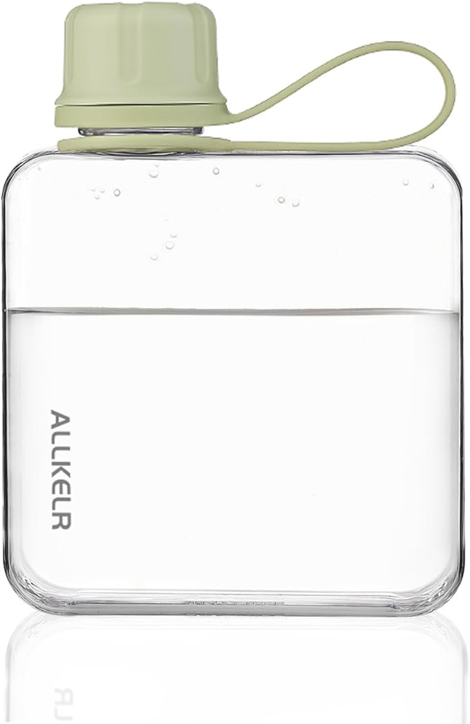 Portable Flat Water Bottle, BPA Free Reusable Tritan Plastic Travel Water by ALLKELR
