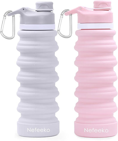 Nefeeko Collapsible Water Bottle, 26oz Silicone Foldable Water Bottles by Nefeeko