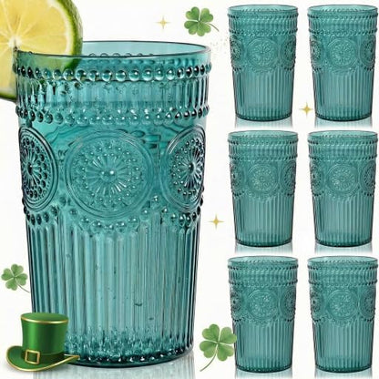 Ciaell 12 Pack Romantic Plastic Water Glasses - 14 Oz Green Vintage Drinking by Ciaell