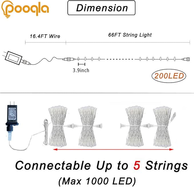 Warm White String Lights Outdoor Christmas Decoration, 66 ft 200 LED Christmas - Image 3