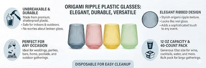 Oojami 40 Pack Origami Ribbed Stemless Plastic Wine Glasses 12 oz - Image 6