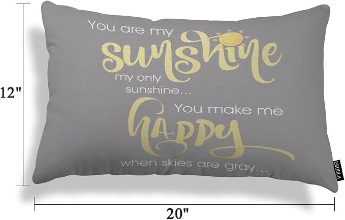EKOBLA Motivational Phrase Pillow Cover You are My Sunshine Yellow On Gray - Image 5
