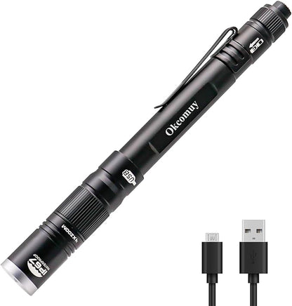 okcomuy Rechargeable LED Pen Light Flashlight, 300 Lumens IP67 Waterproof by ForPetLoversByPetLovers