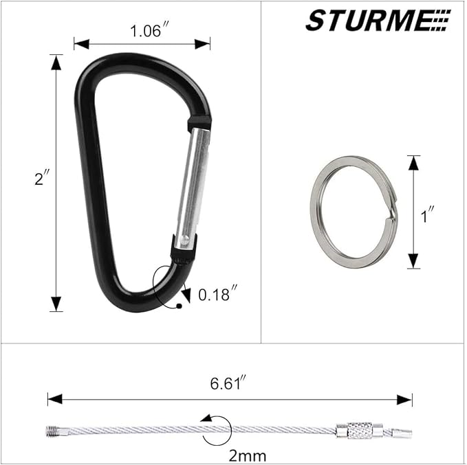 STURME 2" Aluminum D Ring Carabiners Clip D Shape Spring Loaded Gate Small - Image 2
