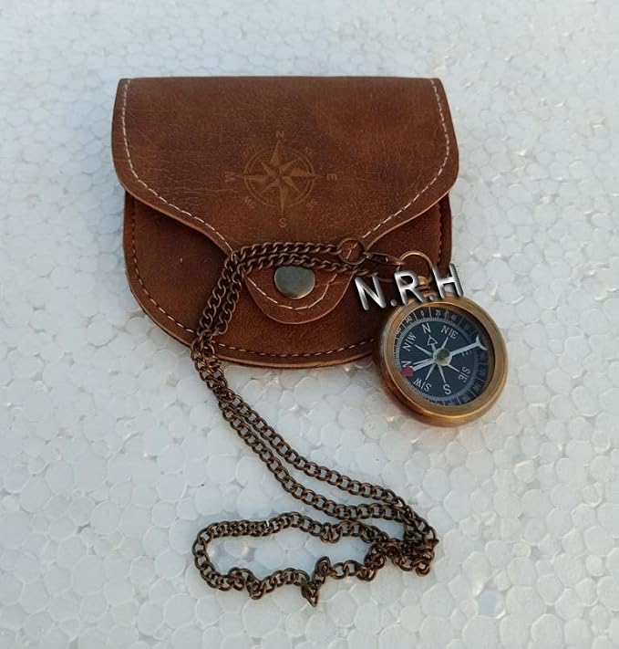 Brass Compass with Leather Case and Chain Locket Compass Navigation Compass - Image 4