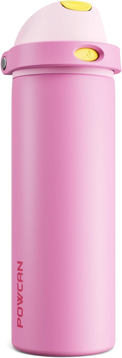 POWCAN 24 oz Steel Water Bottle: 2-in-1 Push-Button Spout & Quick-Flip Straw by POWCAN