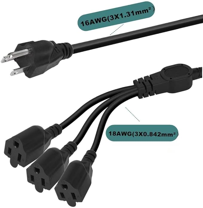 3.3FT 3 Prong 1 to 3 Extension Cord Splitter, Indoor Outdoor Power Cable - Image 7
