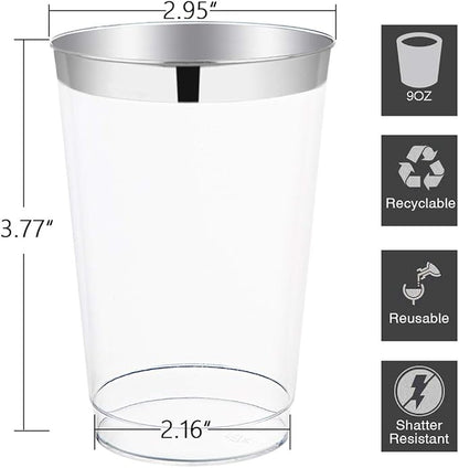 I00000 200pcs Silver Disposable Plastic Cups 10 oz Clear Plastic Cups Old - Image 7