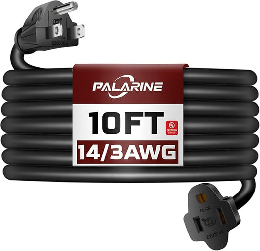 10ft Black Outdoor Extension Cord Waterproof, UL Listed, 14/3 SJTW Heavy Duty 3 by PALARINE
