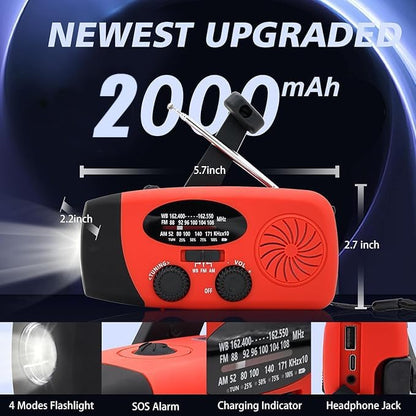 2000MAH Emergency Hand Crank Radio, Portable Survival Solar Radio AM FM NOAA - Image 3