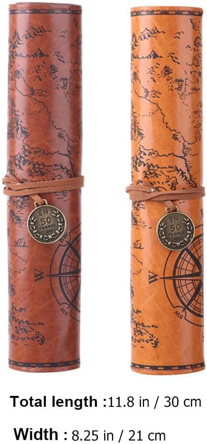 MAGICLULU Retro Treasure Map Roll up Pencil Case Leather Large Capacity Pencil - Image 4
