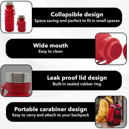 Gadgetime USA Collapsible Water Bottle Reusable, BPA Free, Foldable Portable & - Image 3