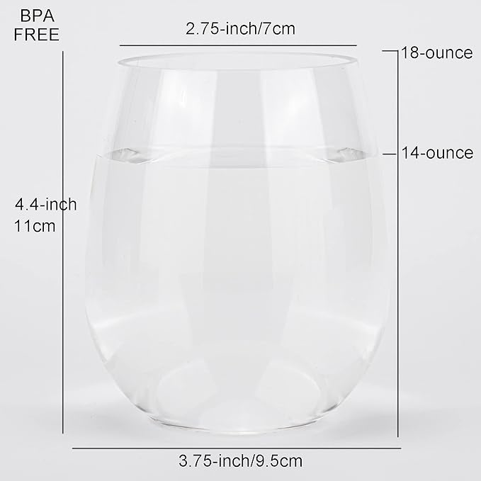 KOXIN-KARLU Classic 18-ounce Acrylic Stemless Wine Glasses, Unbreakable Mixed - Image 2