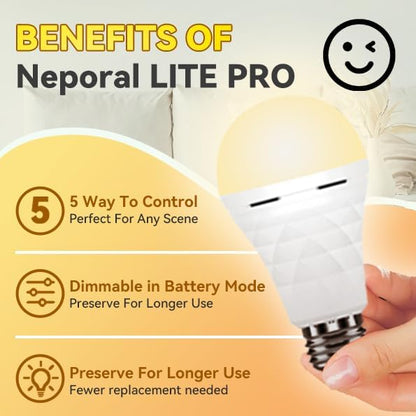 Neporal LITE PRO Rechargeable Light Bulbs, 2600mAh Large Battery Backup Light - Image 3