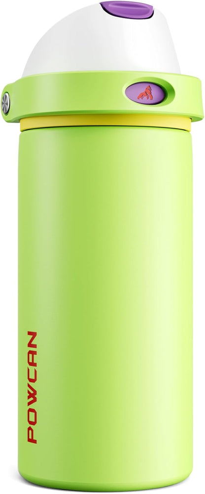 POWCAN 18 oz Insulated Water Bottle: 2-in-1 Push-Button Spout & Quick-Flip Straw by POWCAN