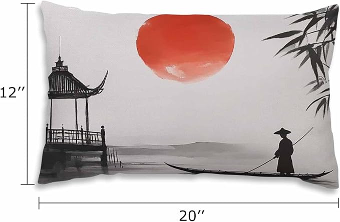 EKOBLA Throw Pillow Case 12x20 Inch Japan Traditional Japanese Painting Man - Image 2