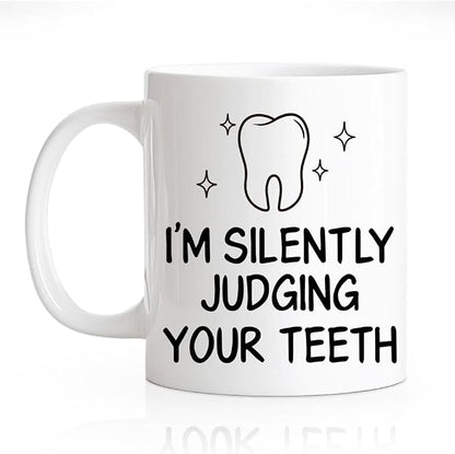 RZHV I'M Silently Judging Your Teeth Funny Coffee Mug, Thank You Birthday Gifts by RZHV