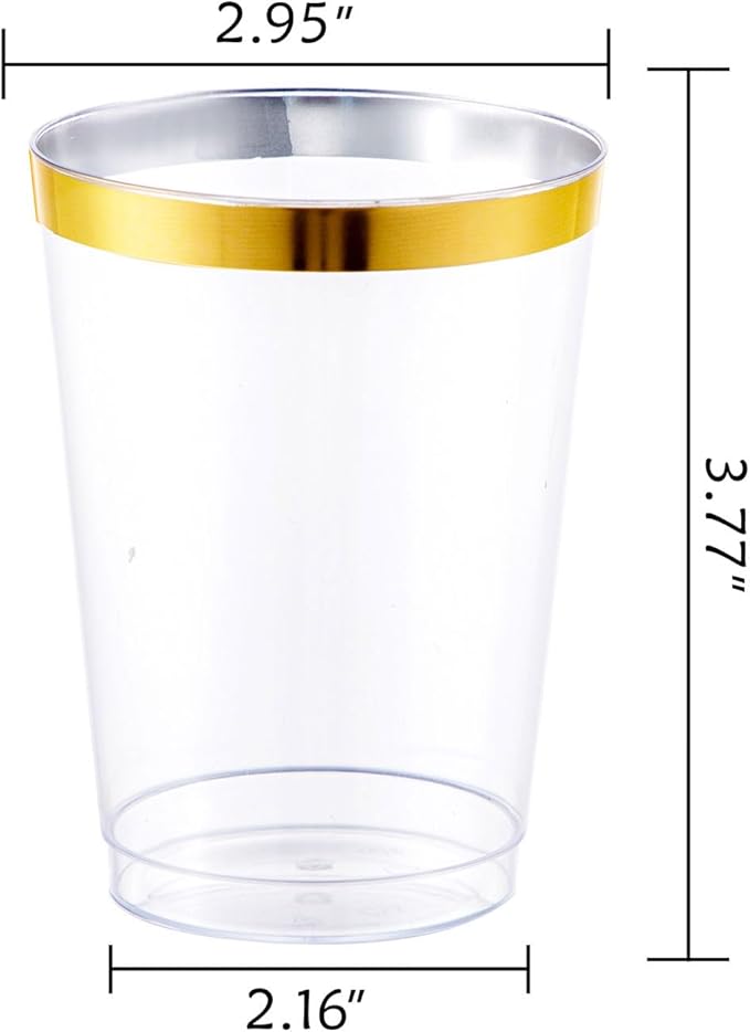 I00000 100PCS Gold Plastic Cups, 10 oz Clear Plastic Cups - Image 2
