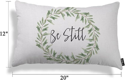 EKOBLA Rustic Be Still Rectangle Throw Pillow Case Green Olive Wreath Leaves - Image 5