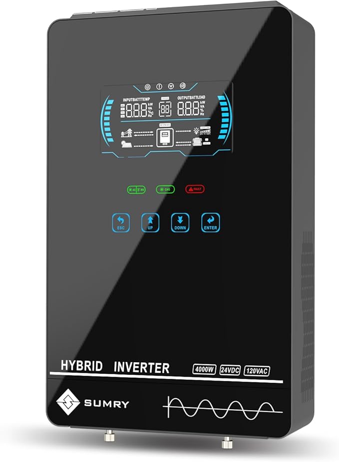 SUMRY Hybrid Solar Inverter, 4000W DC 24V to AC 120V Pure Sine Wave Power by SRGFTS