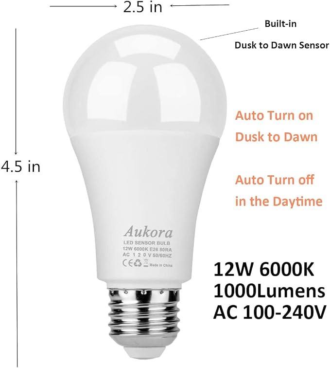 Aukora Led Dusk to Dawn Light Bulb 4 Pack, 12W Smart Sensor Light Bulbs Indoor - Image 2