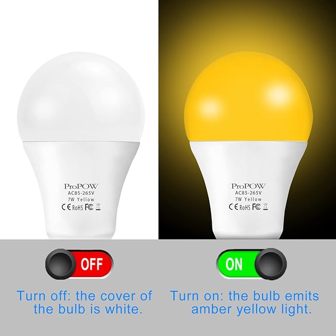 Amber Yellow LED Light Bulb, 7W Dusk to Dawn Bulbs 40W Equivalent A19 Auto - Image 3