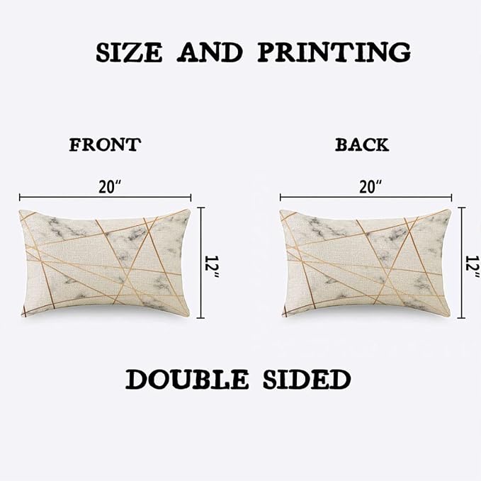 TKS MITLAN Golden Gray Marble Pillow Covers 12x20 Inch Stone Block Geometric - Image 2
